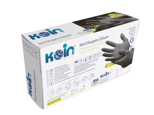 Koinsmh Pudrasız Siyah Nitril L Boy Muayene Eldiveni 100 Adet