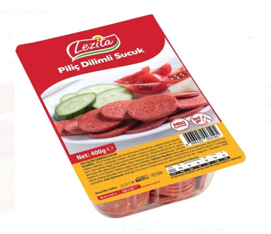 Lezita Dilimli Piliç Sucuk 400 Gr x 8 Adet