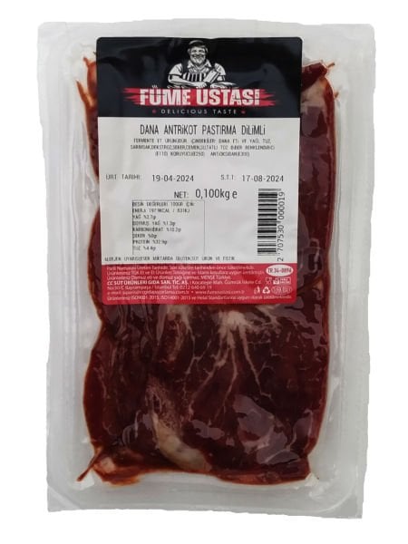 Füme Ustası Dana Antrikot Pastırma Çemensiz Dilimli 100 Gram