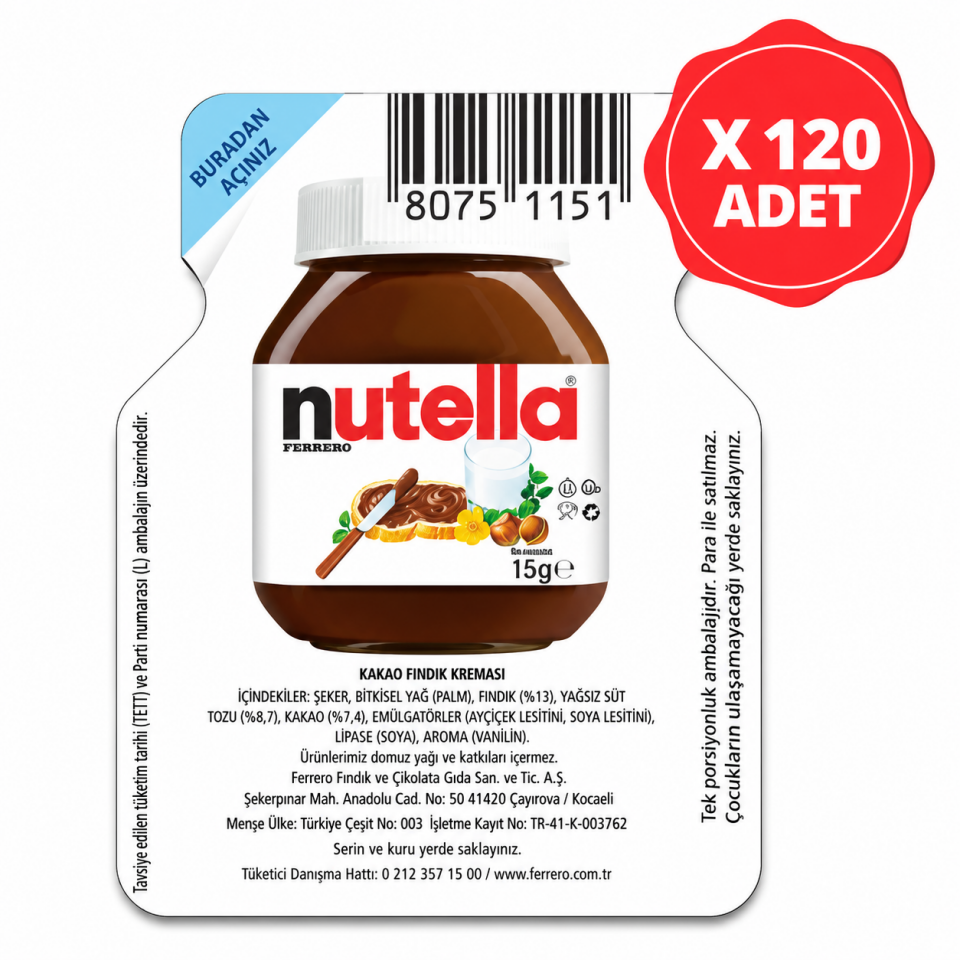 Nutella Kakaolu Fındık Ezmesi 15 gr x 120 Adet