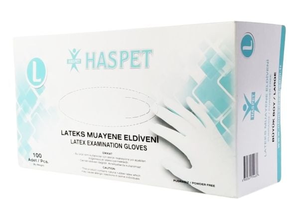 Haspet Lateks Pudrasız L Boy Muayene Eldiveni 100'lük