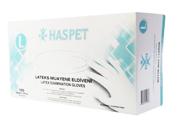 Haspet Lateks Pudrasız L Boy Muayene Eldiveni 100'lü
