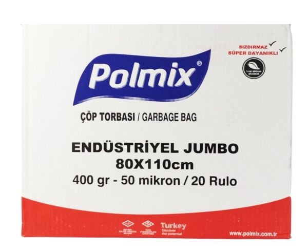 Polmix Endüstriyel Jumbo Siyah Çöp Torbası 80x110 400 Gr